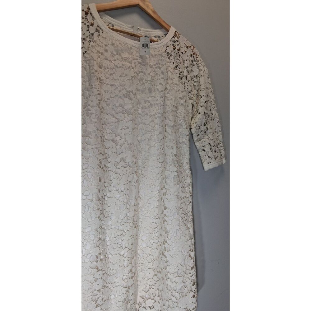 Ann Taylor womens size 4 dress ivory lace eyelet sheath off white - Picture 4 of 9